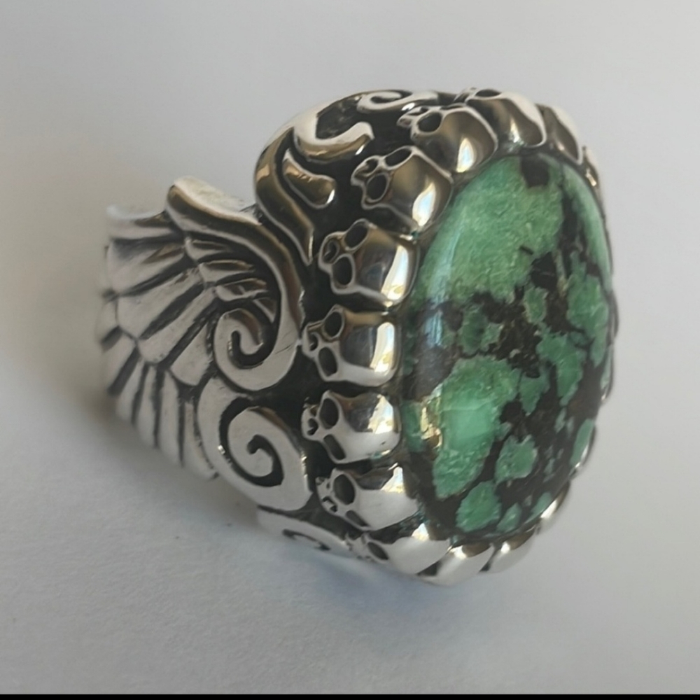 King Baby Studio winged skull ring w/ spotted turquoise .925 sterling silver